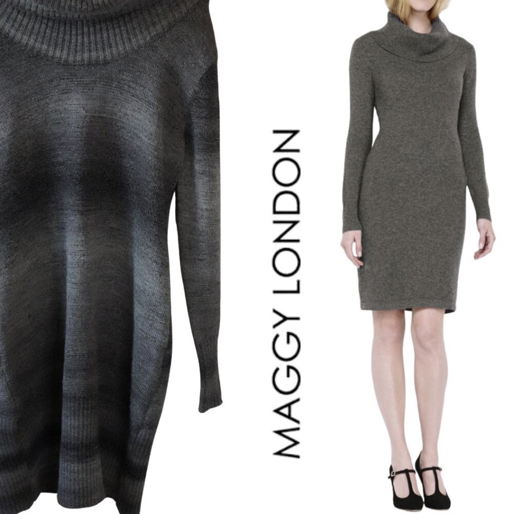 Maggy London, Shimmer Cowl Neck‎ Long Sleeve Sweater Dress, Gray